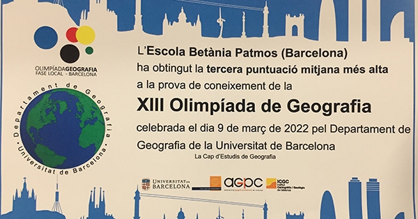 L’Escola BetàniaPatmos obté la tercera puntuació més alta a la XIII Olimpíada de Geografia