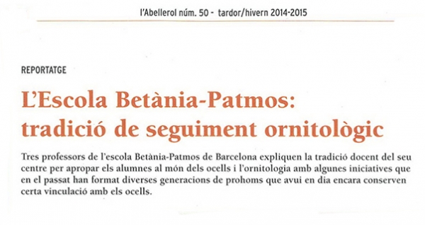 L’Escola BetàniaPatmos: tradició de seguiment ornitològic